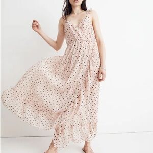 Madewell Ruffle-strap wrap dress in inkspot dots - size 0